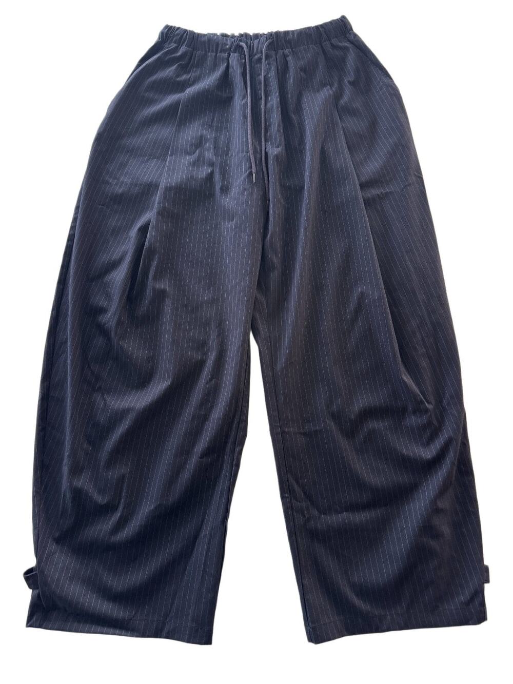 Sundae School Navy Pinstripe Wide Leg Balloon Trousers Drawstring Pants Size L